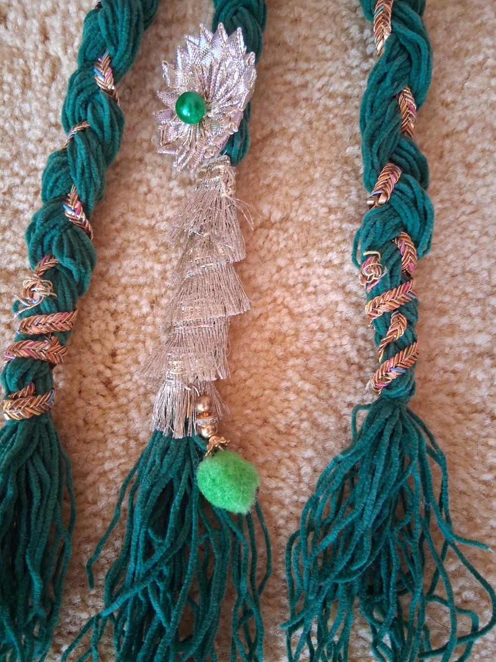 18" Green Handmade Paranda Parandi Indian Hair Accessory Girls Women Navratri - Picture 8 of 8